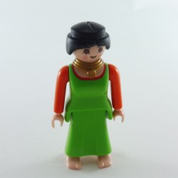 Playmobil 1587 Playmobil Medieval Woman Green and Orange Barefoot Gold Necklace