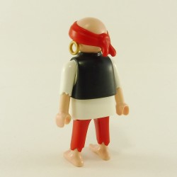 Playmobil Red and White Pirate Man with Black Vest and Bald Crane