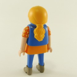 Playmobil Femme Moderne Orange et Bleu avec Gilet Bleu