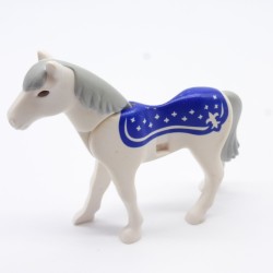 Playmobil 31465 Playmobil White and Blue Horse 2nd Generation with Gray Mane