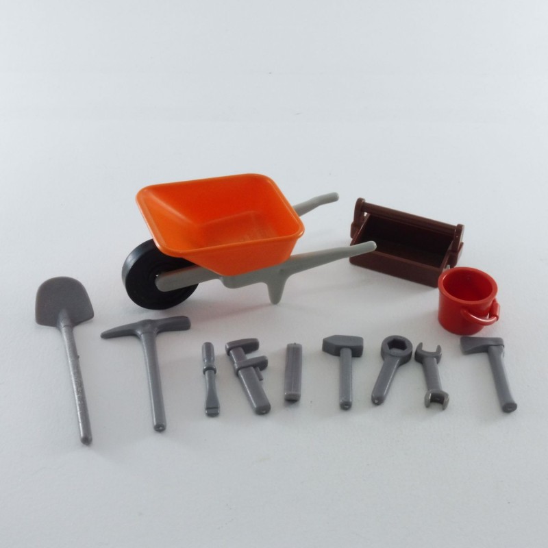 Playmobil 11319 Playmobil Orange & Gray wheelbarrow with Tools