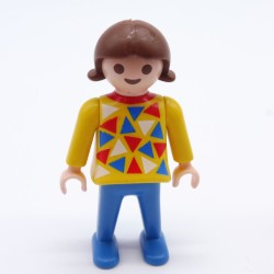 Playmobil 16780 Playmobil Child Girl Blue & Yellow Triangles Red Collar