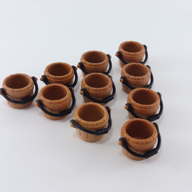 Playmobil 25048 Playmobil Lot of 10 Buckets in Brown Wood