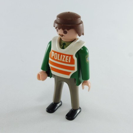 Playmobil 29055 Playmobil Homme Policier Vert et Gris Petite Moustache Marron Gilet Orange POLIZEI