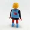 Playmobil Homme Pilote Moto Reporter TVI Rouge et Noir avec Gilet Bleu