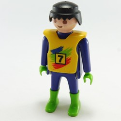 Playmobil 21748 Playmobil Homme Pilote Moto Cross Bleu et Vert avec Plastron Jaune