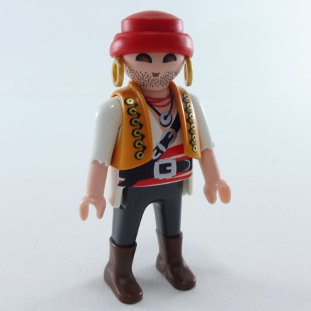 Playmobil 26895 Playmobil Homme Pirate Gris Blanc Bottes Marrons Gilet Jaune Cheveux Rouges