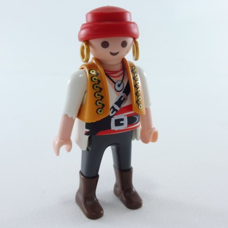 Playmobil 26894 Playmobil Pirate Man Gray White Brown Boots Vest Yellow Red Hair