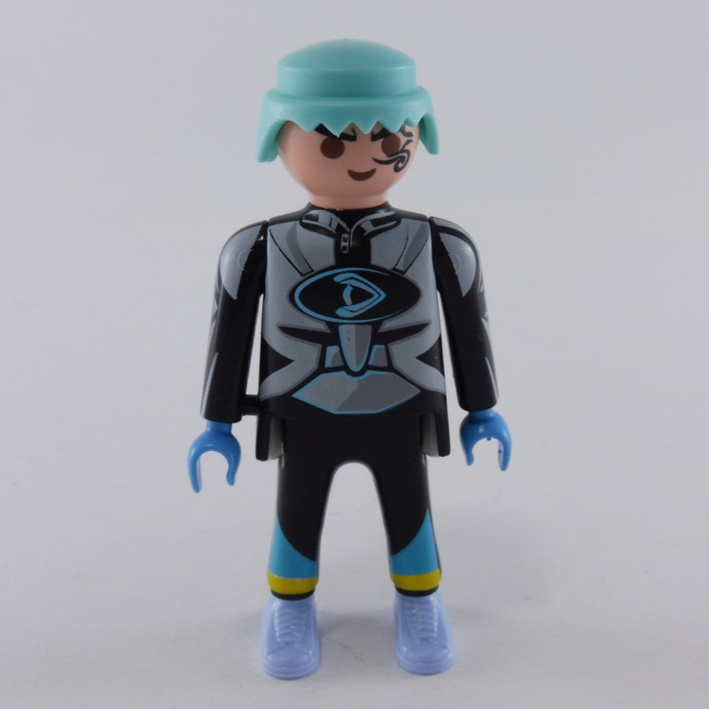 Playmobil 24518 Playmobil Homme Futuriste Tenue Noire et Grise Cheveux Bleus