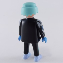 Playmobil Homme Futuriste Tenue Noire et Grise Cheveux Bleus