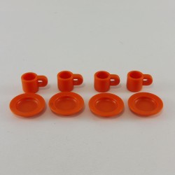 Playmobil 11671 Playmobil Batch of 4 Plates and 4 Orange Cups