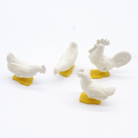 Playmobil 9992 Lot de 3 Poules et 1 Coq Blancs Vintage 3716 3595
