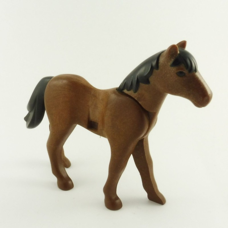 Playmobil 3867 Cheval Marron Foncé 2eme Génération avec Crinière Noire