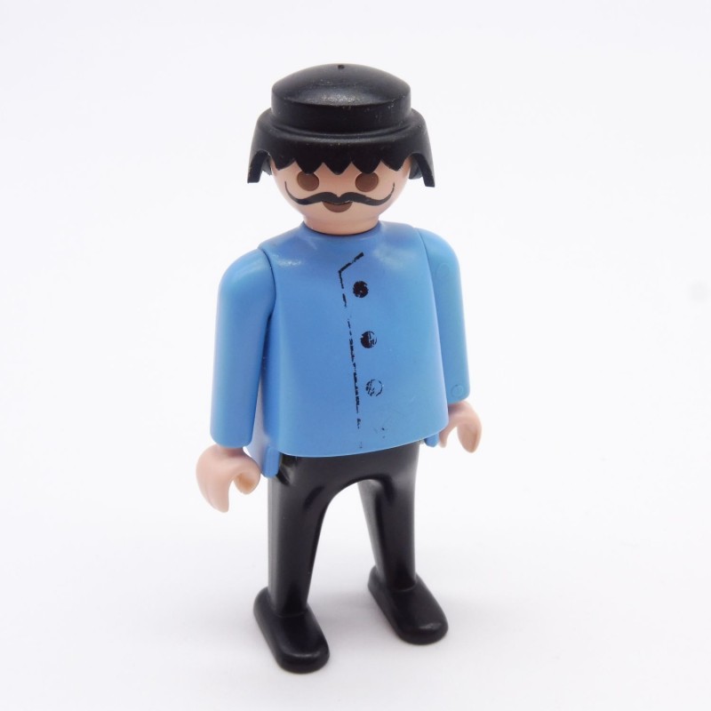 Playmobil Man Black and Blue Big Belly Big Mustache 3245 Worn Playmobil Man Black and Blue Big Belly Big Mustache 3245 Worn