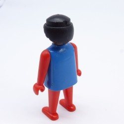 Playmobil Homme Africain Bleu et Rouge Mains Fixes Vintage Usé