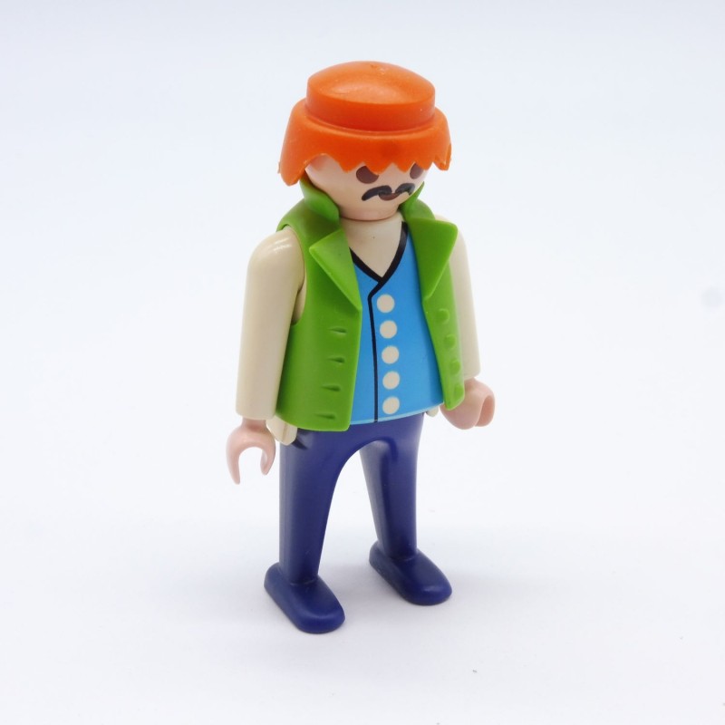 Playmobil Man Blue and White Green Vest Big Belly