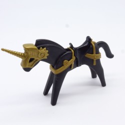 Playmobil 1375 Cheval Noir 1ere Génération équipé Chevalier Licorne