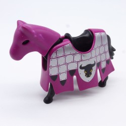 Playmobil 7138 Cheval Noir 2eme Génération équipé Chevalier Violet Tournoi