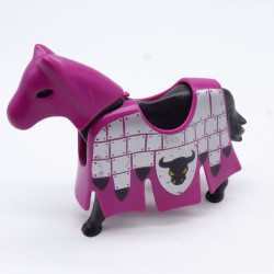 Playmobil 7139 Cheval Noir 2eme Génération équipé Chevalier Violet Tournoi