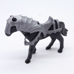 Playmobil 11176 Cheval Noir 2eme Génération équipé Chevalier Armure Argent