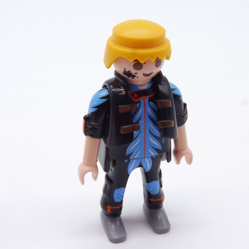 Playmobil 32931 Homme Noir et Bleu Gilet Noir Tache Peinture sur Visage