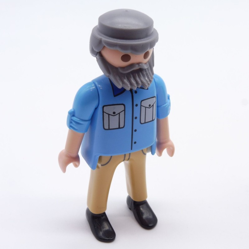 Playmobil 32948 Man Blue Shirt Brown Pants Gray Beard