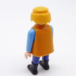 Playmobil Homme Bleu Gilet Orange Bottes Noires