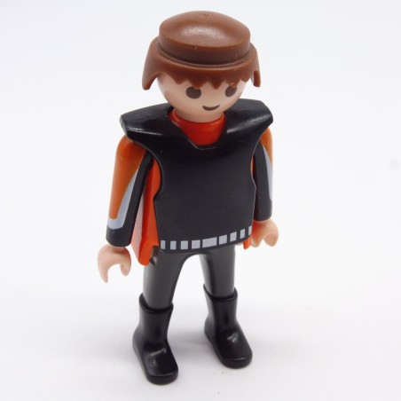 Playmobil 33265 Homme Orange Gris Plastron Moto Noir