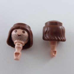 Playmobil 27008 Playmobil Lot of 2 Heads with Brown Hair Mid Long Bad Shaved