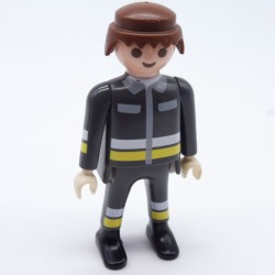 Playmobil 33459 Male Firefighter Gray White and Yellow slightly damaged face