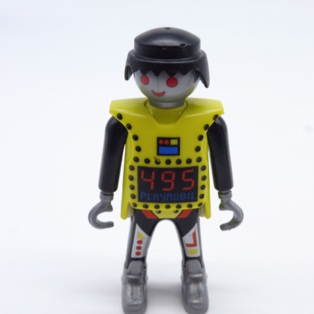 Playmobil 33514 Homme Noir Plastron Jaune Tête Argent Crochets