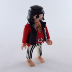 Playmobil 1564 Playmobil Homme Pirate Rouge Blanc et Noir Gilet Noir Gros Ventre