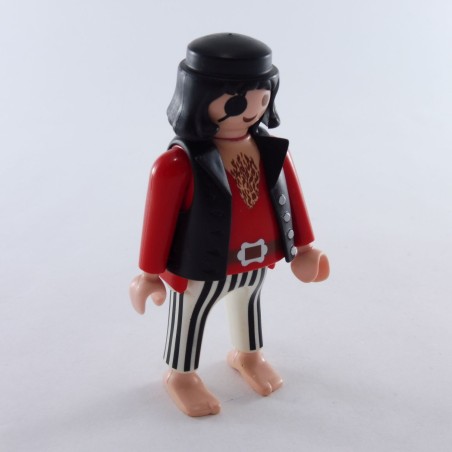 Playmobil 1564 Playmobil Man Pirate Red White and Black Vest Black Big Belly