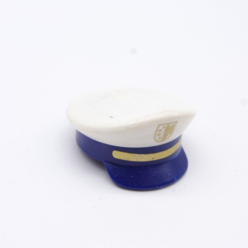 Playmobil 33626 Casquette Blanche et Bleue Logo Doré Police un peu sale