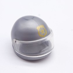 Playmobil 33648 Silver Gray Motorcycle Helmet with Golden Police Logo Visor