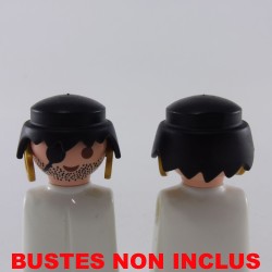 Playmobil 8501 Playmobil Lot of 2 Heads Bad Shaved Headband Earrings Ears Black Hair