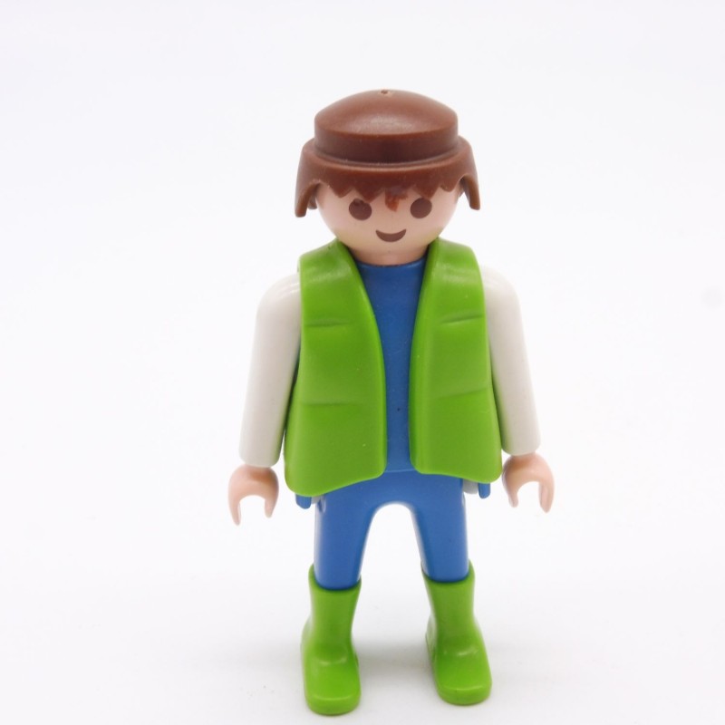 Playmobil homme moderne avec gilet vert matelassé cheveux un peu abimés