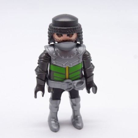 Playmobil 6104 Chevalier Noir et Vert Armure Argent Ceinture Grise