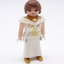 Playmobil 34564 Femme Princesse Robe Blanche et Dorée Col Bijou Blanc