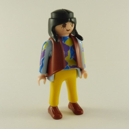 Playmobil 22782 Playmobil Femme Moderne Bleu et Jaune avec Gilet Marron