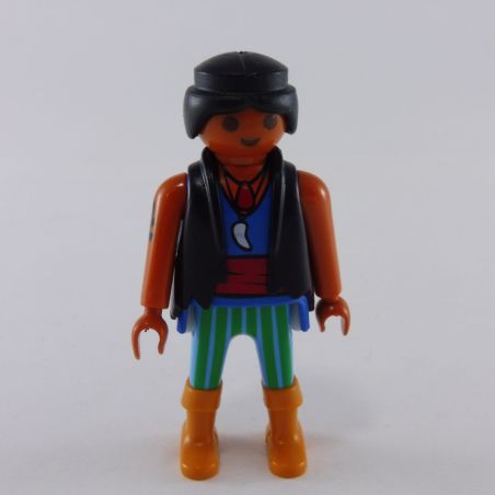 Playmobil Homme Pirate Hispanique Bleu et Vert avec Gilet Noir