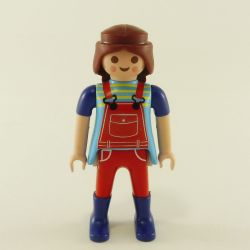 Playmobil Blue and Red Woman with Overalls and Boots