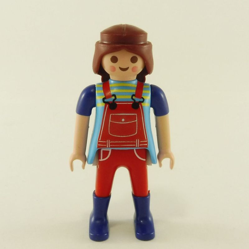 Playmobil Blue and Red Woman with Overalls and Boots