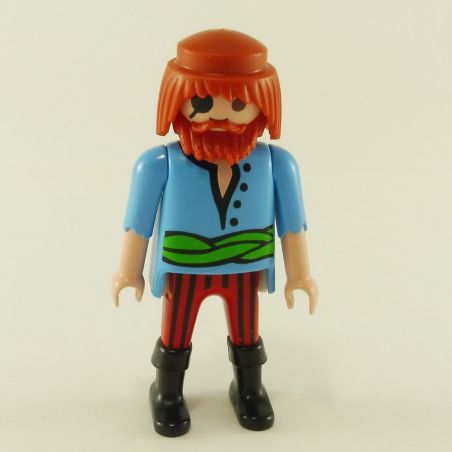Playmobil Homme Pirate Bleu et Rouge avec Barbe Orange