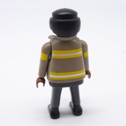 Playmobil Homme Pompier Africain Gris et Jaune
