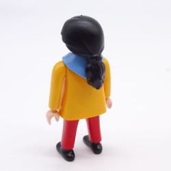 Playmobil Woman Orange Red and White Blue Collar