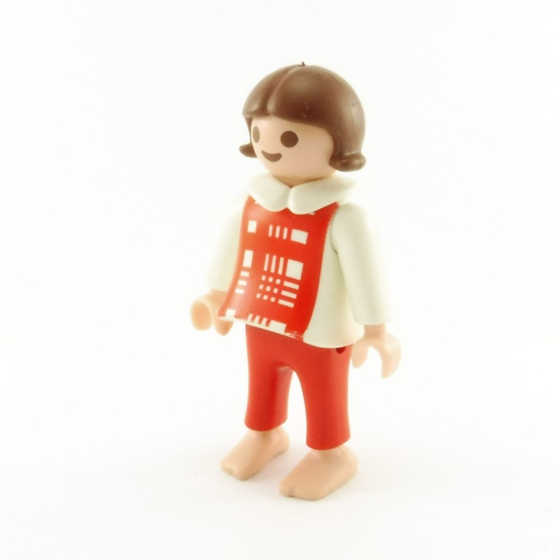 Playmobil Enfant Fille Rouge Blanc Col Blanc Pieds Nus 3075 3373