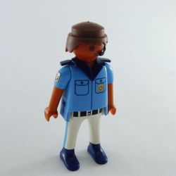 Playmobil Blue and White Police Man Tanned