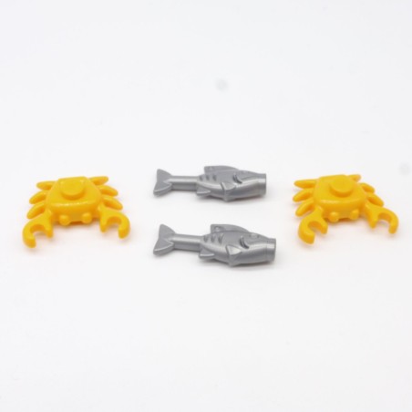 Lego LEG0194 2x 33121 64648 Crabe Orange et Poisson Gris Argent