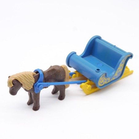 Playmobil 36039 Blue and Yellow Sleigh with Pony 3391 a little dirty